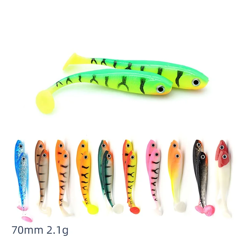 

Soft Bait Lure 3D t-tail 70mm 5pcs Wobblers Worm Fishing Silicone Fish Artificial Bait Fishing For Jig Head