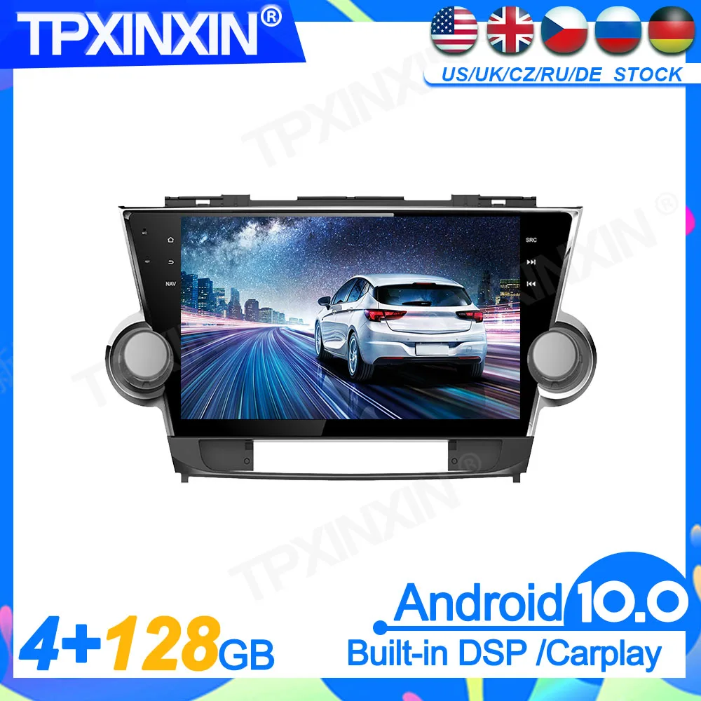 

128 ГБ Android 10 для Toyota Highlander 2007-2014, головное устройство, автомобильный мультимедийный плеер, радио, магнитофон, GPS-навигация, DSP IPS