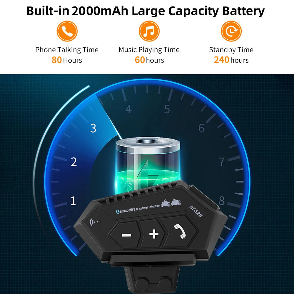 Гарнитура для мотоциклетного шлема Bluetooth 5 0 + CSR наушники аккумулятор 2000 мАч