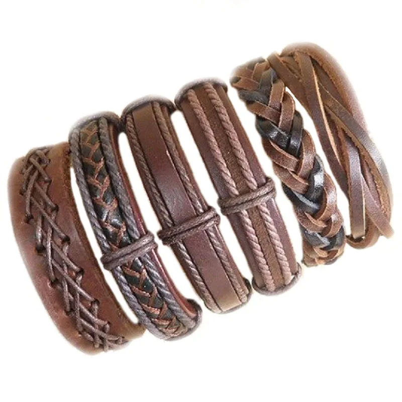 D23 Случайный 10 шт./лот мужские s браслеты homme boho pulseira Женская бижутерия панк-рок кожа браслет Дружба подарки для мужчин WP3 - Окраска металла: D23
