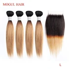 50 гшт. 46 пучков с кружевной застежкой 4x4 1B 27 пучки медового блонд прямые волосы Remy человеческие волосы для наращивания MOGUL Hair