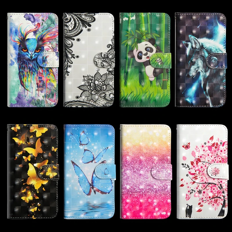 

3D Cartoon Animal Owl Butterfly Leather Flip Case For LG Q6 Q7 Q8 Q60 Q70 Stylo 4 5 X Power 2 3 K8 K10 K30 K40S K50 Wallet Cover