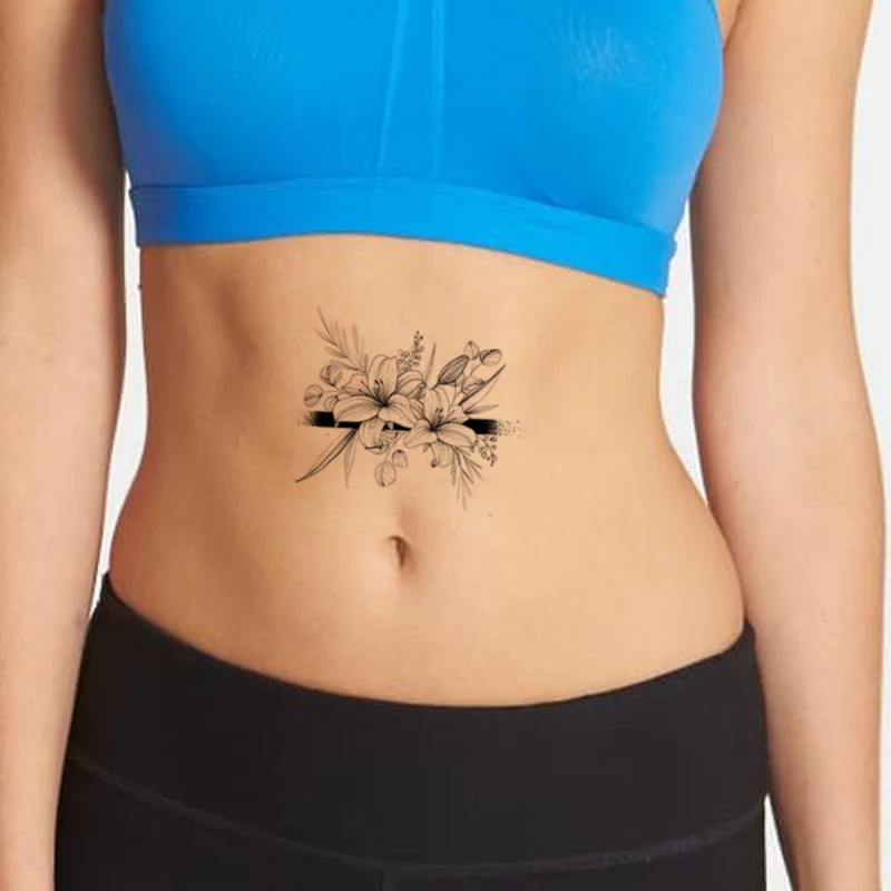 

Fashion Women Temporary Tattoo Sticker Sketch Flower Tattoo Transfer Lily Design Tatto Girl Arm Belly Body Art Sexy Fake Tatoo