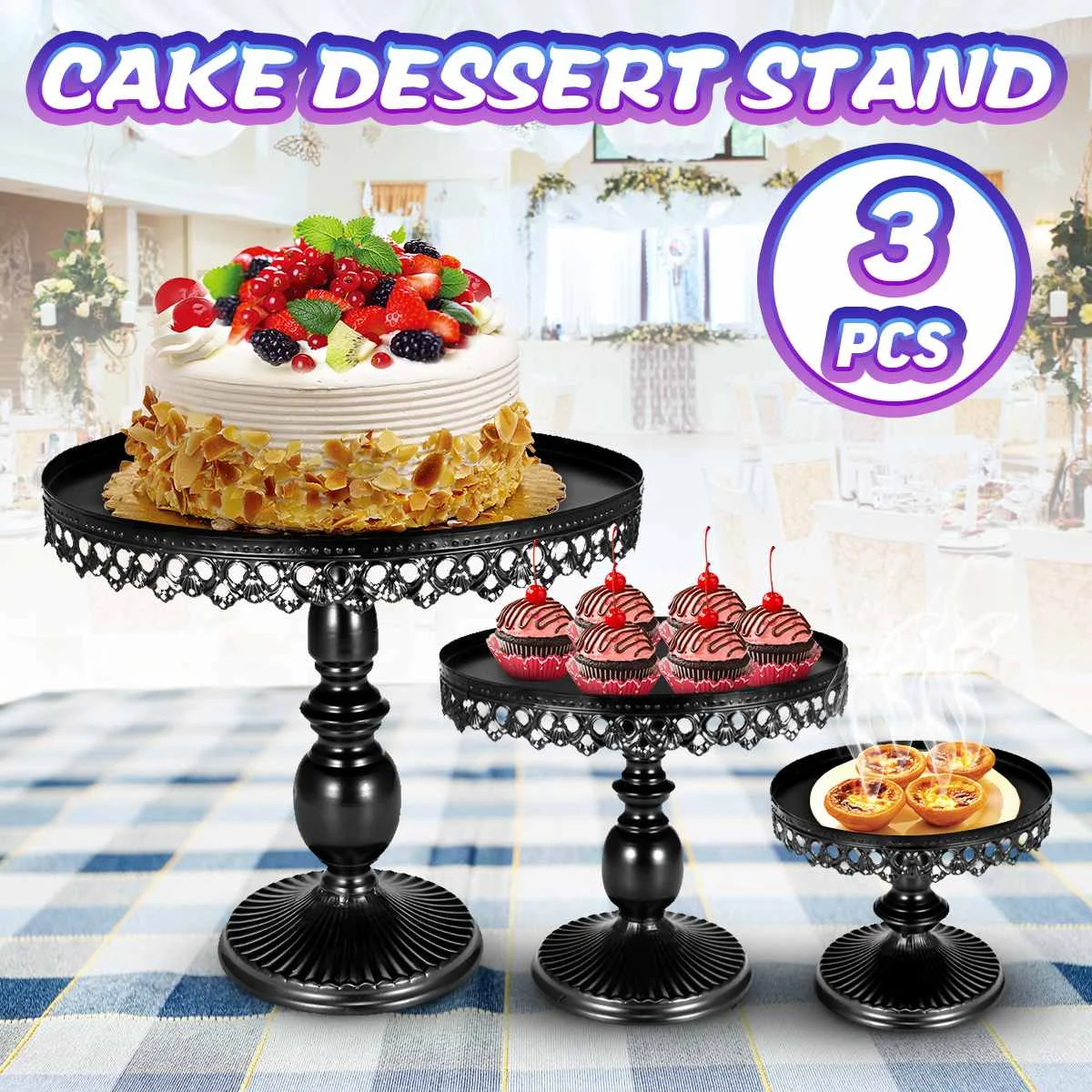 

3Pcs/Set Metal Iron Cake Stand Set Wedding Cake Tools Fondant Cake Display Kit For Party Bakeware Baker Accessories Black