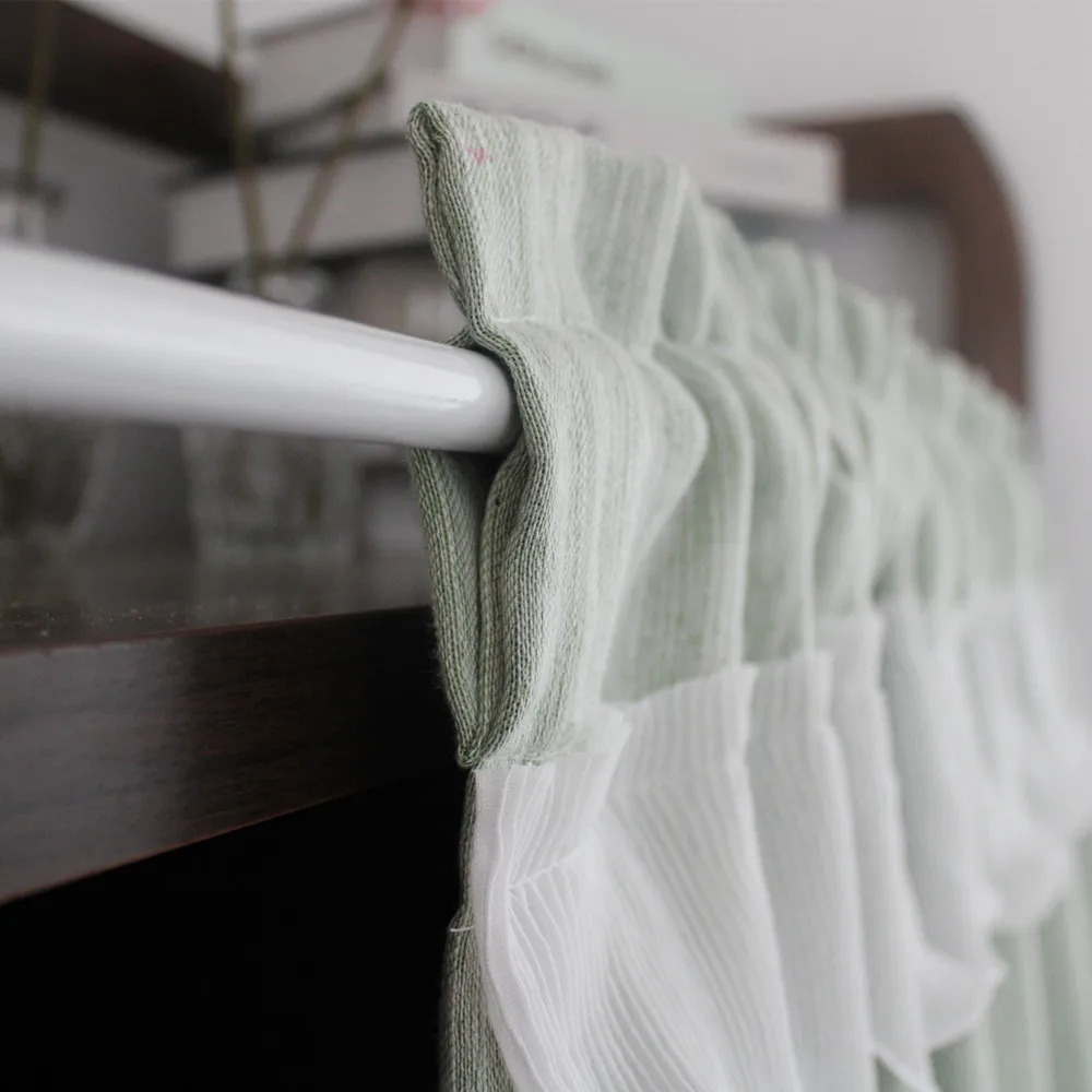 Korean Pastoral Striped Short curtain for Bar Kitchen Cabinet Door Pendant Tassel Hem Half Curtain Bay Window Partition | Дом и сад