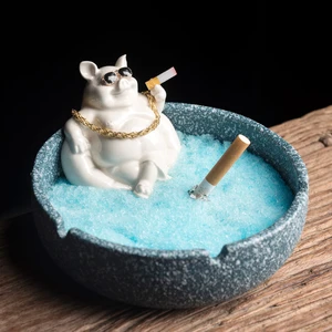Ceramic Cute Animal Pig Ashtray Frosted Large-capacity Anti-ash Car Ashtray Portable Household Art Decoration Gift for Boyfriend