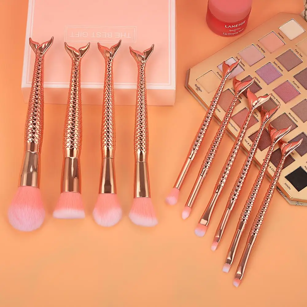 Модные золотые рыбий хвост набор кистей для макияжа 11 шт. макияж основа тени глаз