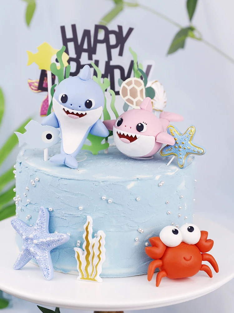 

Marine Style Series Cake Decoration Soft Clay Cartoon Shark Octopus Crab Decors For Child Kids Birthday Party Cake Dessert Gift