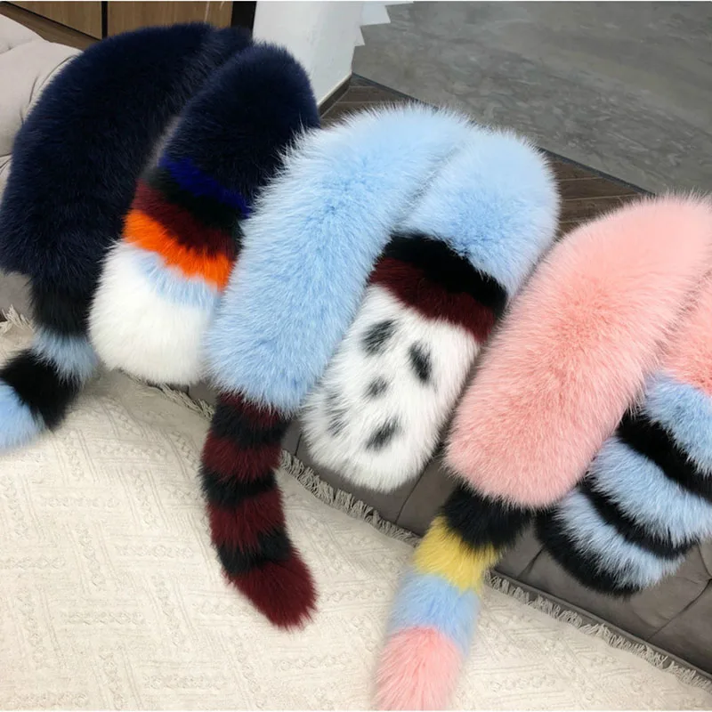 Шарф из цельного лисьего меха с хвостом роскошный шарф натурального Лисьего для