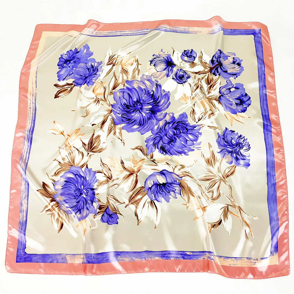

Модный платок, шарф для волос для женщин, Шелковый цветочный принт, новый хиджаб, шарфы 90*90 см, квадратные искусственные шарфы