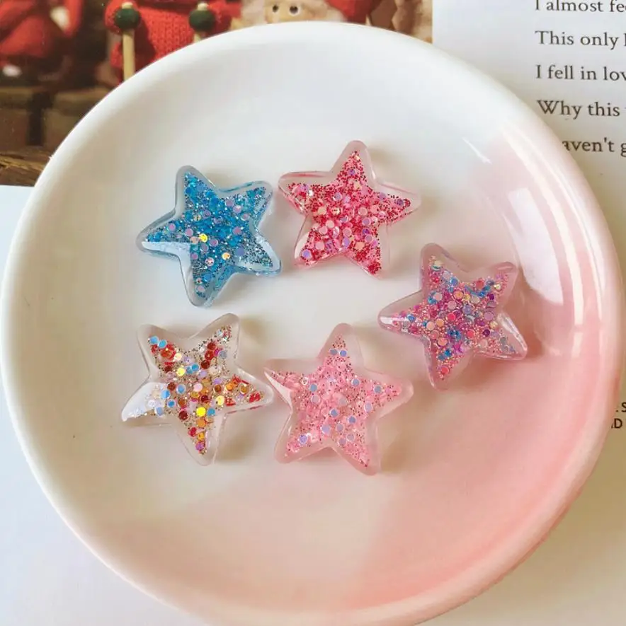 

Кавайные звезды, каучуковая блестящая пентаграмма с плоским основанием, кабошон, художественное украшение, Рождественское украшение, очар...