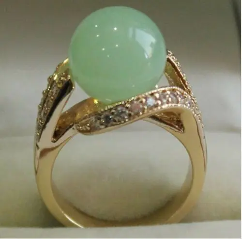 

Pretty 12MM Green Jade Women' s Ring AAA Size 6-10