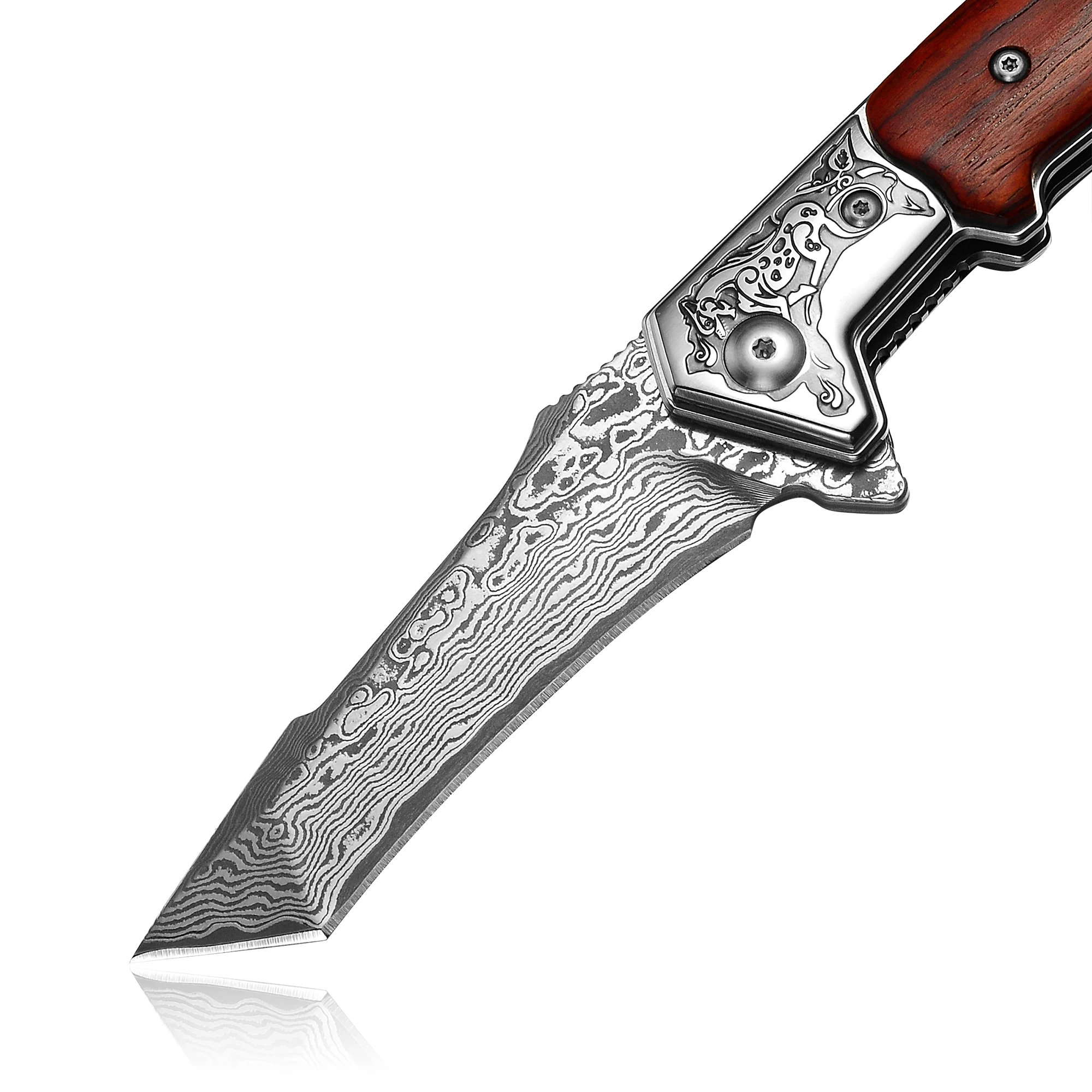 Складной охотничий нож KUBEY DM148 карманный Клинок с гравировкой дамасский узор