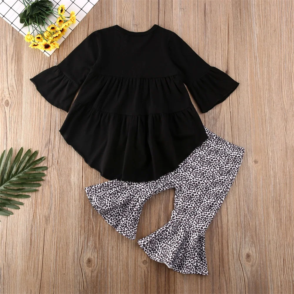 Комплект детской одежды для маленьких девочек черное платье с длинным рукавом и