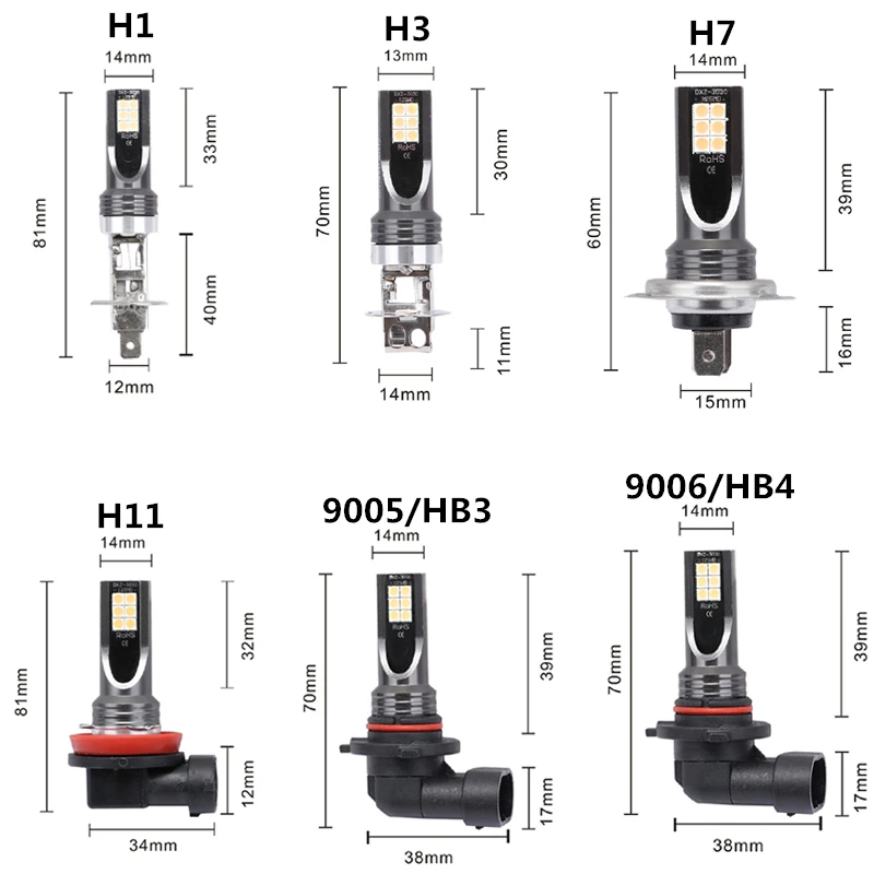 1 шт. H7 светодиодный светильник H1 H3 H8 H9 H11 HB3 HB4 9005 9006 Противотуманные фары