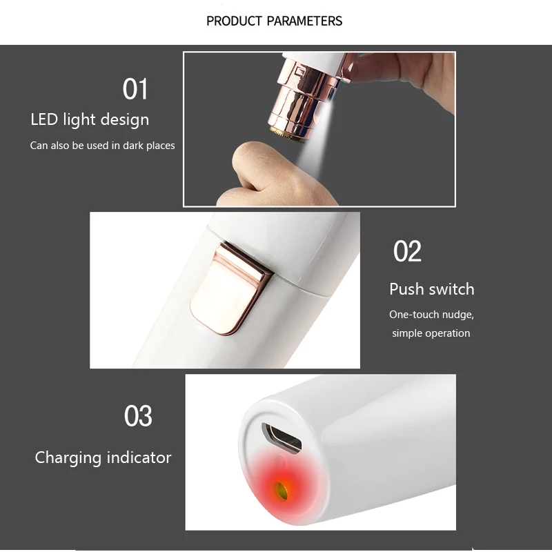 

2 In 1 Eyebrow Trimmer Rechargeable Stainless Steel Blade Painless Trimming Eyebrows Electric Facial Hair Removal Cleaning Brush