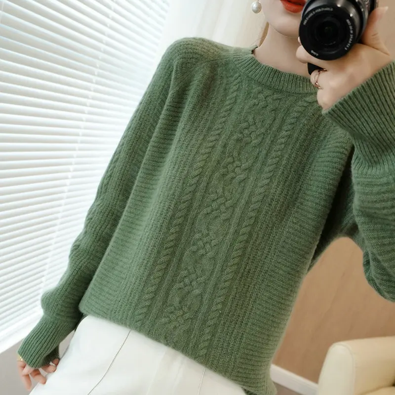 

Lafarvie Winter Wool Blends Sweater Women Tops Knitted Jumper Casual Loose Thick Blue Femme Pullover High Quality Clothing 2021