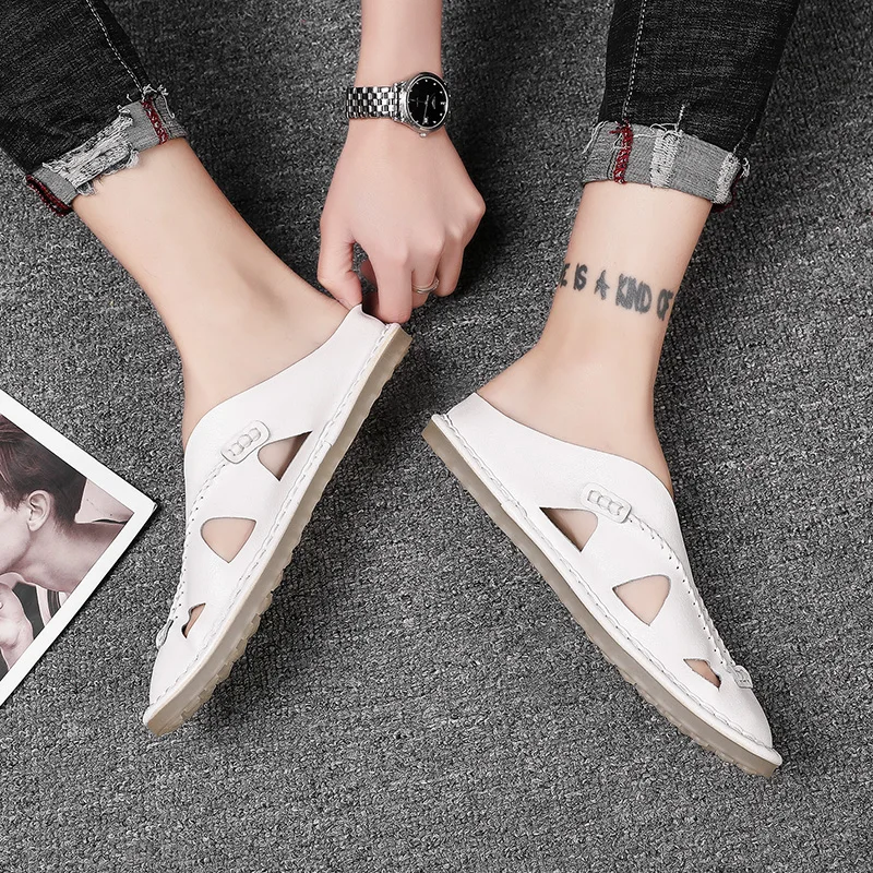 

Mens Roman Sandals Sandals For Men Leather Big Size Summer Sandalias De Hombre Gladiator Shoes Mens Toe Loop Cuero Para White