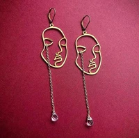 sad girl gold plated earrings face earring crying clearteardrops statement jewelry
