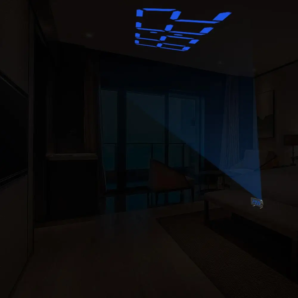 

Projection Alarm Clock Digital Ceiling Display 180 Degree Projector Dimmer Radio Battery Backup