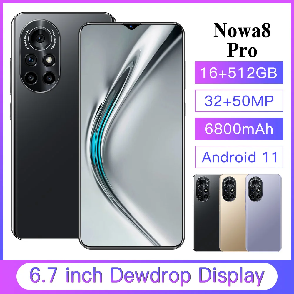 

2021 Hot Sell Nova8 Pro 6.7 Inch 5G 32MP+50MP Camera GPS Android 11.0 6800Mah Lithium-ion Global Version Big Battery SmartPhone