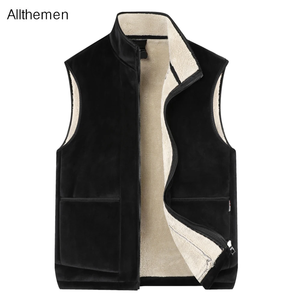 

Allthemen Mens Vests Plus Velvet Men's Solid Color Winter Vest Male Waistcoat Tops Ripped Hole Men Clothing