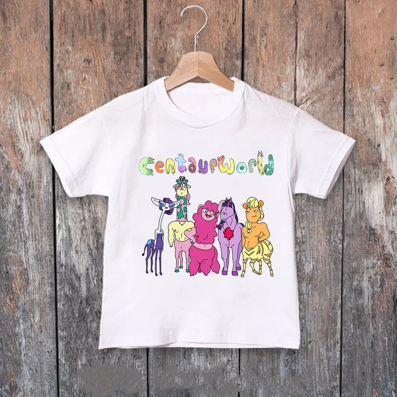 

Новинка, лидер продаж, Детская футболка с мультяшным принтом Centaurworld, футболки для мальчиков, милые модные футболки для девочек, Белая кофта, Рубашки, Топы