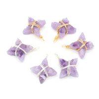 natural stone gem amethyst flower shape winding copper wire pendant handmade crafts diy necklace jewelry accessories gift making