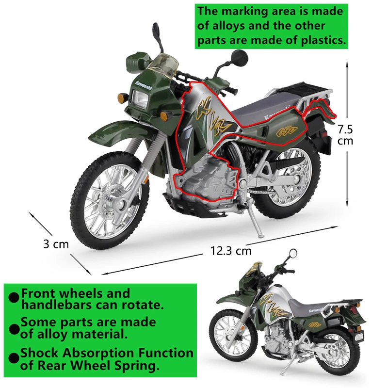 Модель мотоцикла WELLY 1:18 Kawasaki KLR 650 из сплава под давлением игрушка для детей