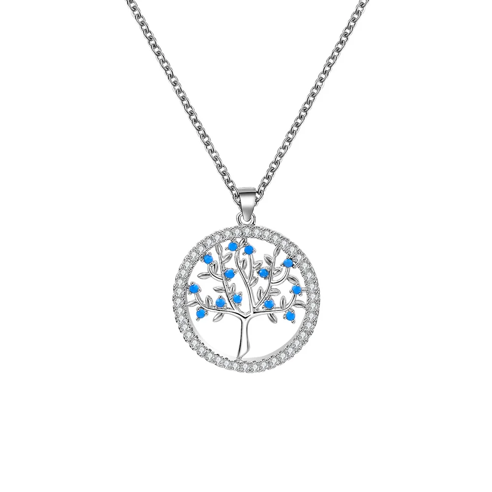 

Small Round Tree of Life Pendant Necklace For Women Blue Clear Cubic Zirconia Necklaces Female Choker Wedding Party Jewelry Gift