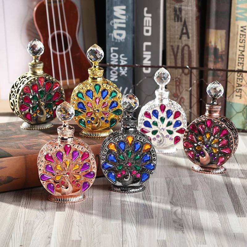 Dubai Peacock Diamond-Set Essential Oil Bottle Straight Tube Storage with Water Drop Reversal Perfume Empty | Дом и сад