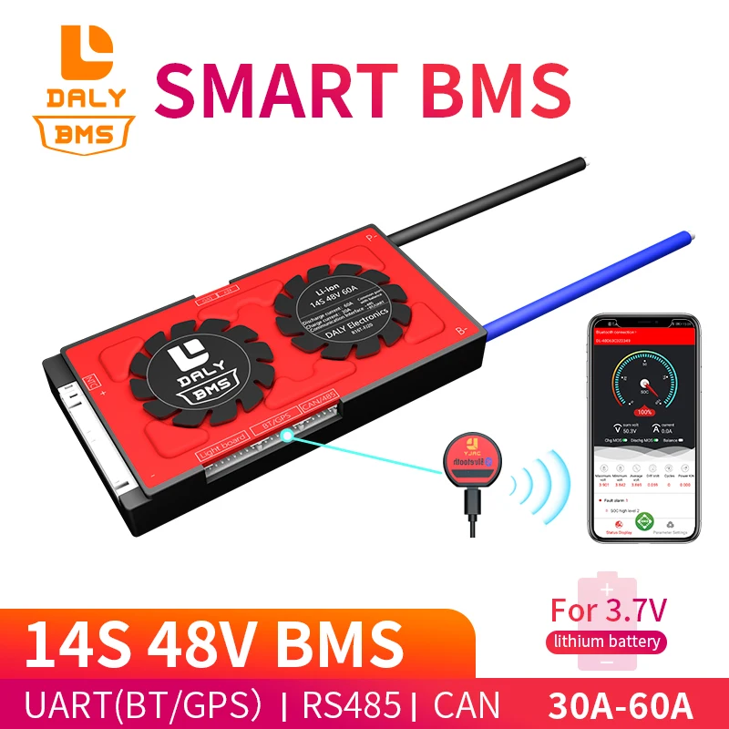Литий ионный супермощный контроллер bms 14S 48V 30A 40A 60A Bluetooth водонепроницаемый