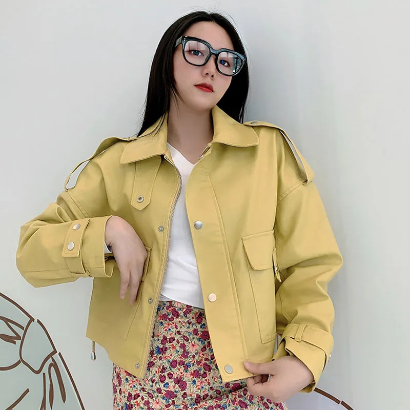 

2021 Black Biker Jackets New Spring Autumn Women Green Faux Leather Jacket Zipper Pockets Motorcycle PU Leather Coat Outerwear