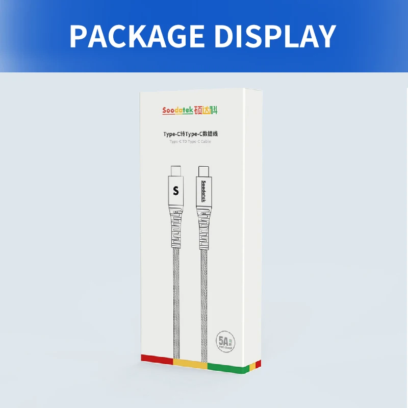 

Soodatek PD100W USB Type C TO USB C Cable Fast Charge 5A for Huawei Xiaomi Sangsung Wire White Blcak