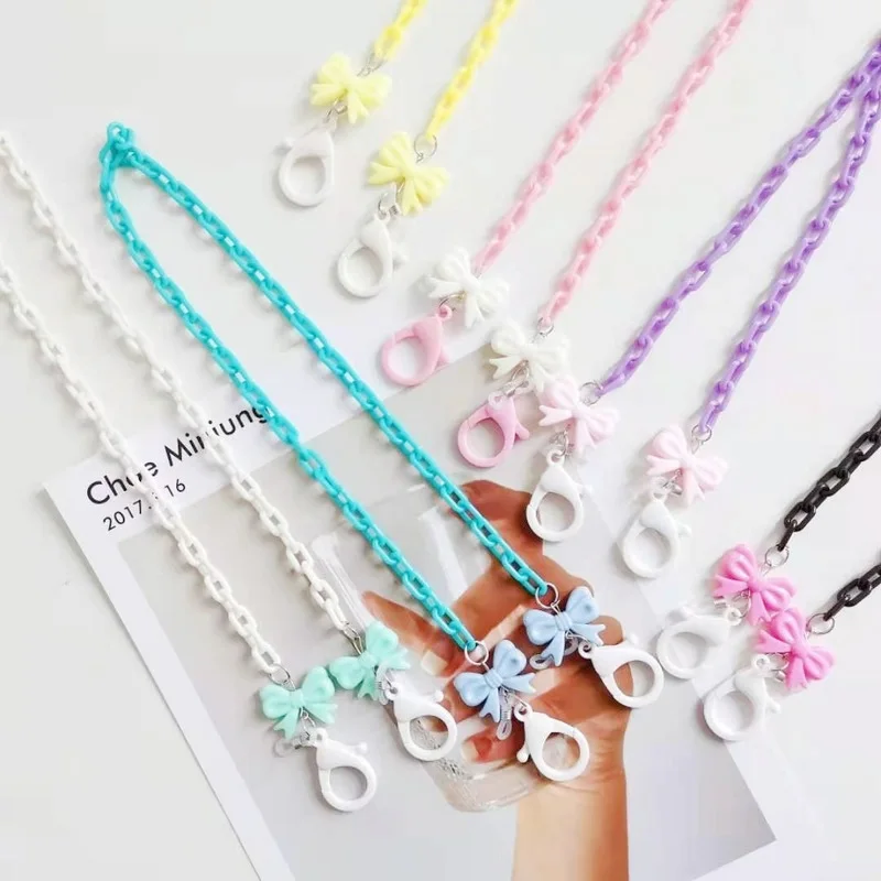 

New Sweet Butterfly Charm Acrylic Student Mask Holder Lanyard Cute Color Heart Shaped Anti-drop Glasses Chain for Children Gifts