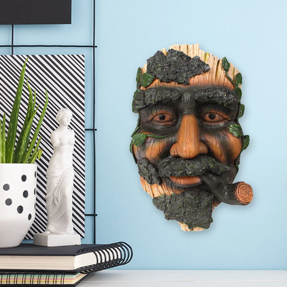 

Resin Artificial Cigar Smoking Tree Face Statues Outdoor Facial Features Sculpture Garden Yard Art Home Decoration