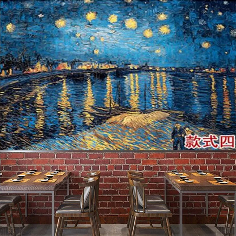 

Van Gogh's Famous Paintings Starry on The Rhone River 3D Photo Mural Wallpapers for Living Room Bedroom Home Decor Wall Paper 3D