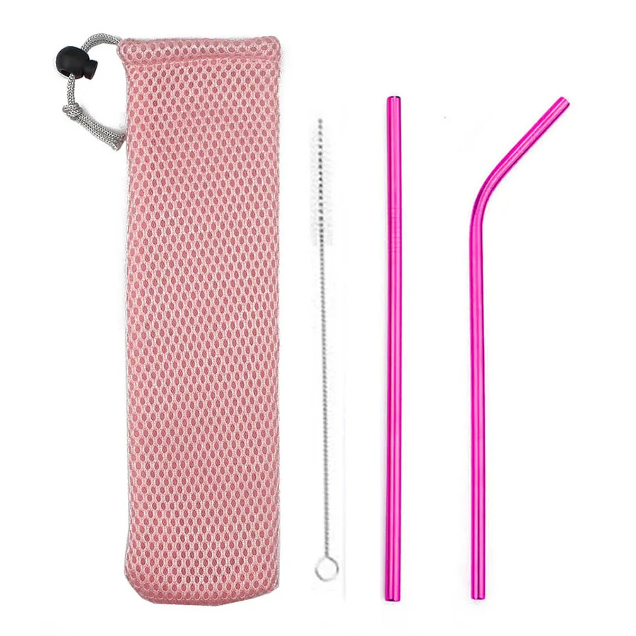 Pink Telescopic Metal Drinking Straw Collapsible Reusable Straw Portable Stainless Steel Straw with Case and Brush for Travel Outdoor - Цвет: Pink