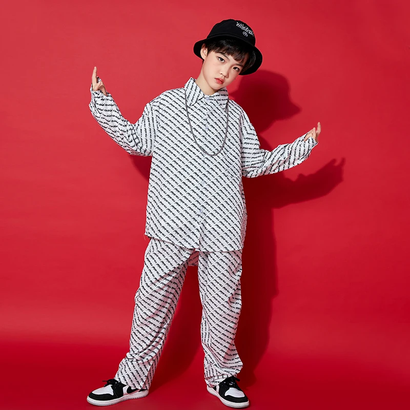 

Jazz Street Dance Costumes For Kids Long Sleeve Shirts Loose Pants Suit Modern Dance Hip Hop Clothes Boys Rave Clothes DQS8150