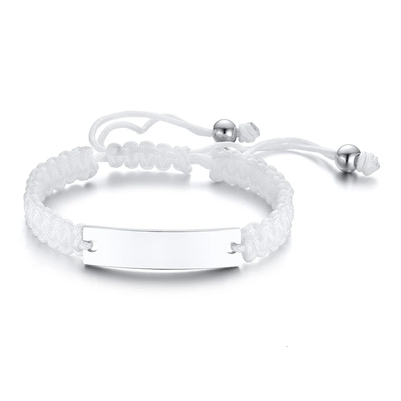 no bracelet white Пользовательское имя браслет для мужчин ID тег нержавеющая сталь бар Регулируемая дружба индивидуальные инициалы плетеный браслет - Окраска металла: no bracelet white
