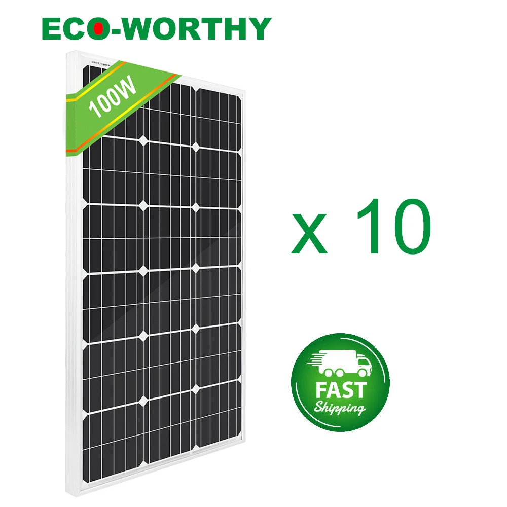 ECOWORTHY 1/2/3/4/6/8/10 шт. 100 Вт 18 в монокристаллические солнечные панели для 12 В батареи RV