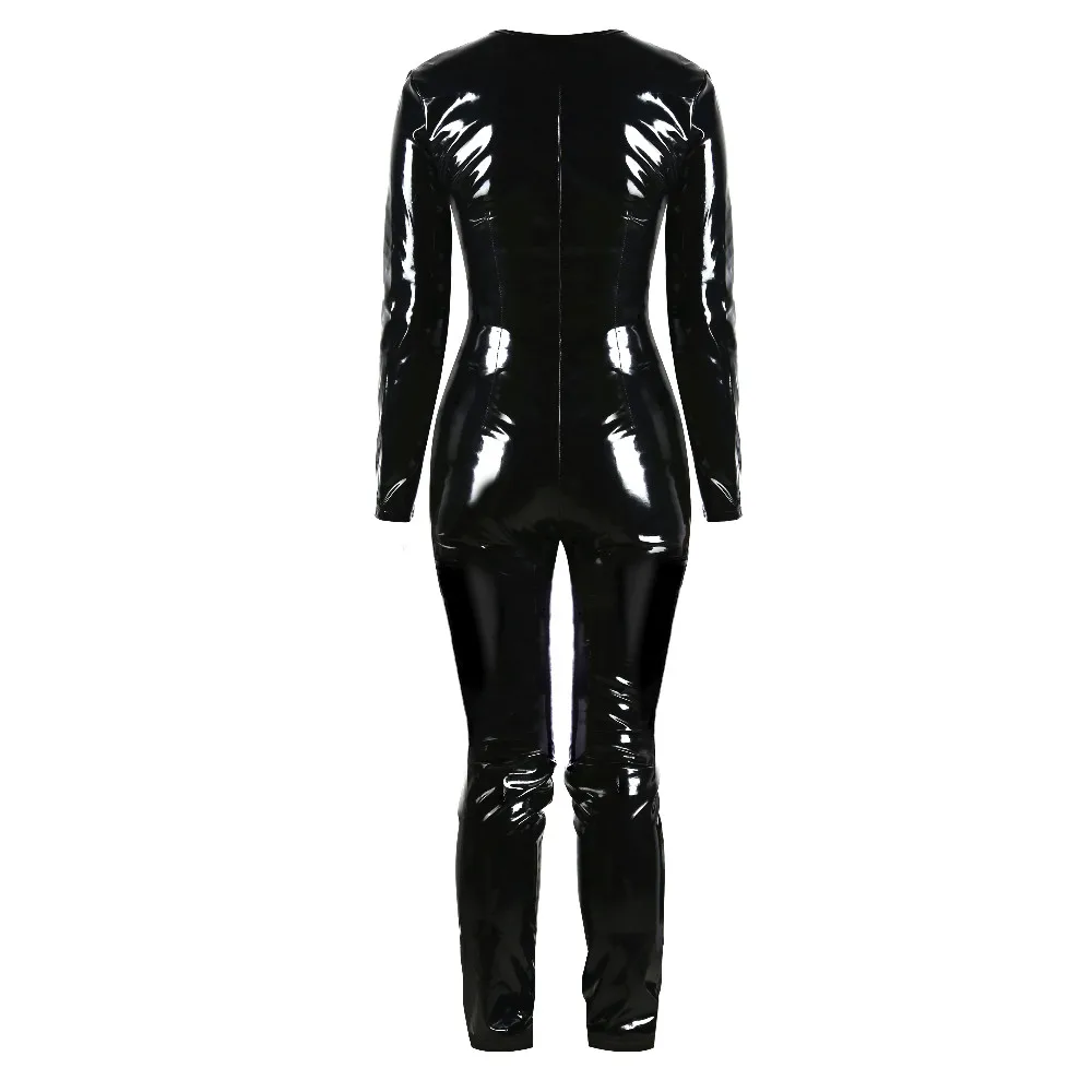 

Plus Size S-2XL New Hot Women Sexy Shiny Leather Latex Jumpsuit DJ Dance Catsuit Exotic Clubwear PVC Bodysuit