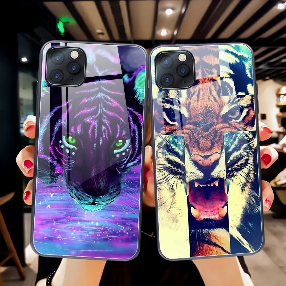 

ciciber Animal Lion Tiger Fox Case for Iphone 12 case for Iphone 11 12 XR Pro XS MAX MINI X 7 8 6 6S Plus SE 2020 Glass Cover