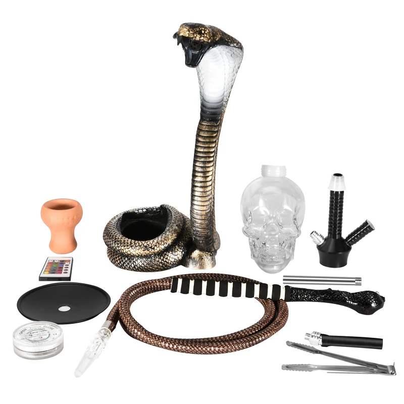 

Набор для кальяна AUPORO Cobra, полный набор для кальяна со змеиной трубкой, цветные светодиодсветодиодный лампы, медный Набор для бара, дома, 4 че...