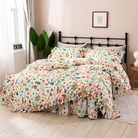 pure cotton fresh girl plant fruit floral animal cartoon ruffles skirt style bedding set ropa de cama couvre lit duvet cover set