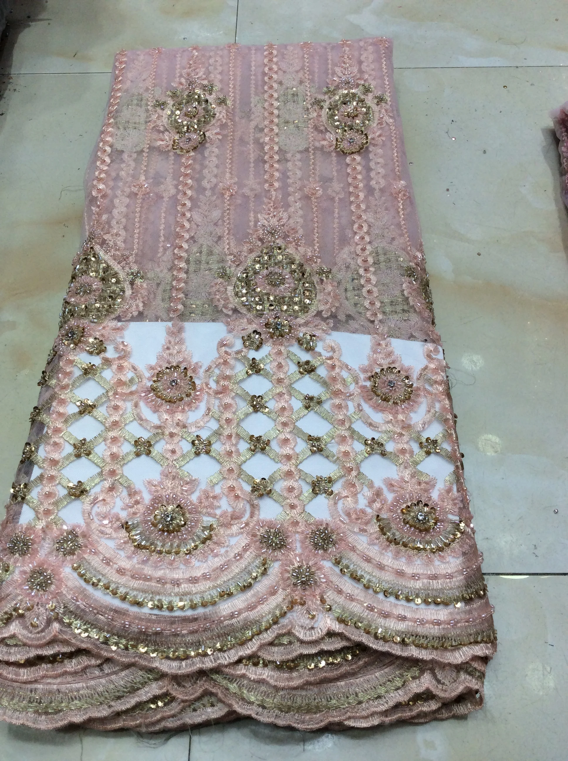 top quality beaded handmade French net lace fabric African mul ti color embroidery tulle with beads for ladies dress | Дом и сад