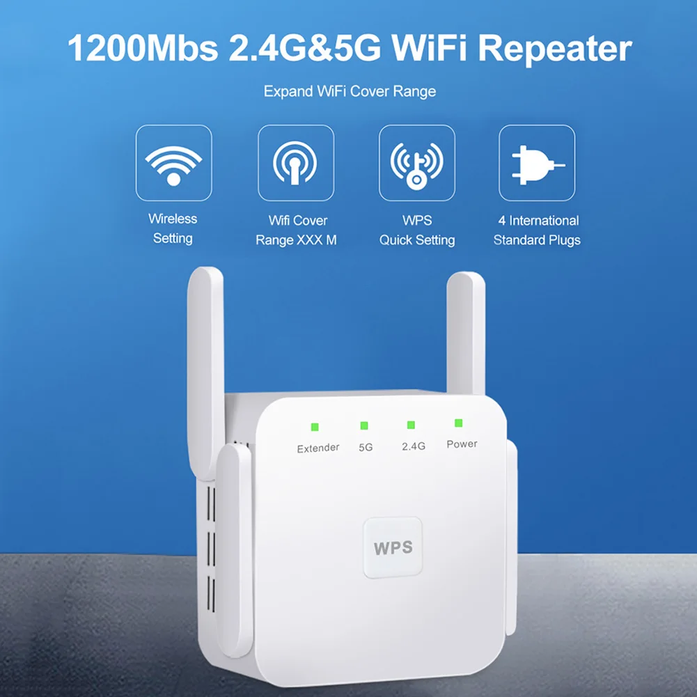 

1200Mbps 2.4GHz 5GHz Wireless Extender Repeater 4 Antennas AP Dual Band WiFi Signal Range Booster Amplifier UK Plug