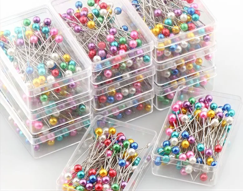 

100Pcs/Box 38cm Colorful Round Pearl Head Needles Stitch Straight Push Sewing Pins For Dressmaking DIY Sewing Tools Positioning
