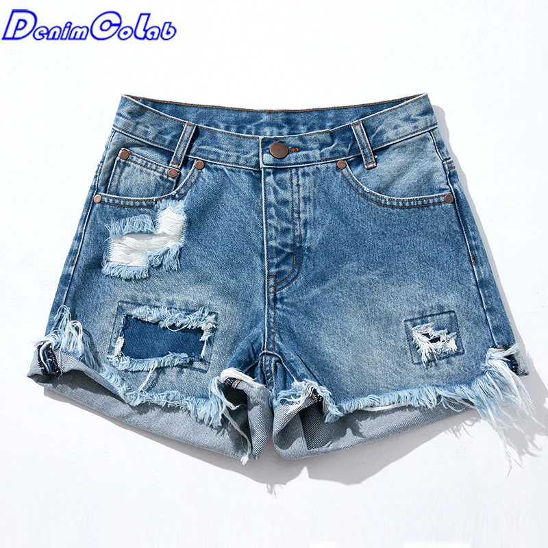 

Шорты Denimcolab женские рваные джинсовые, Модные свободные короткие штаны с отверстиями, на пуговицах, в повседневном стиле, лето