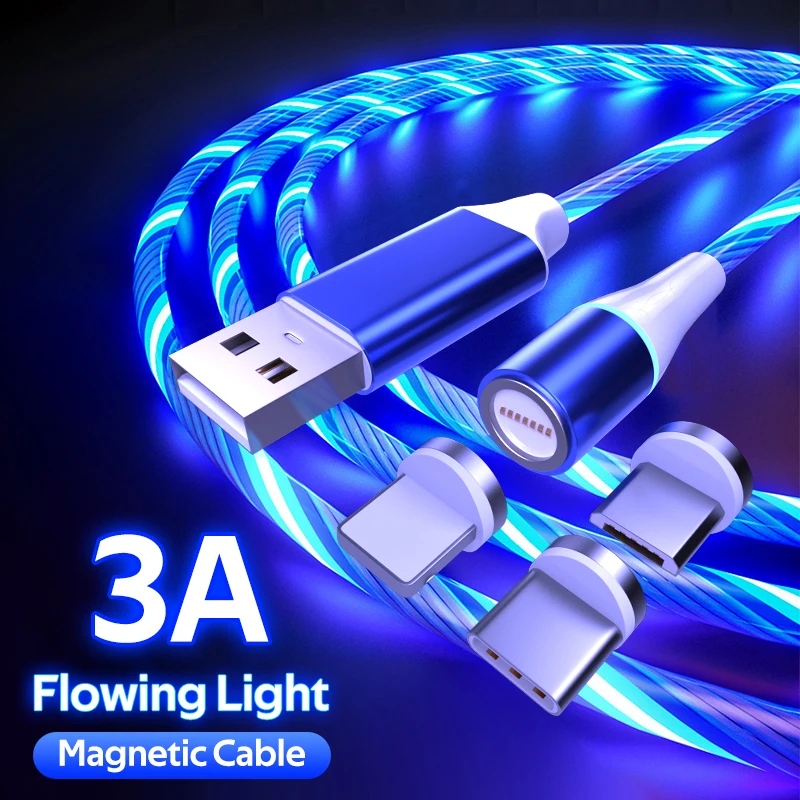 

Magnetic Cable Glowing Light LED 3A Fast Charging Magnet Charge Micro USB Type C Cable For iPhone Samsung LED Luminous Wire Cord